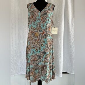 Cynthia Rowley size 10 -Boho Paisley Dress - fully lined - Teal/Beige/Pink